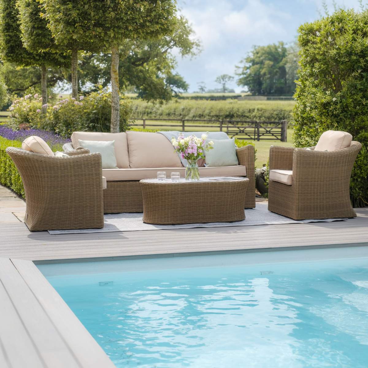 Maze Winchester 3 Seat Rattan Sofa Set - Ceramic Glass