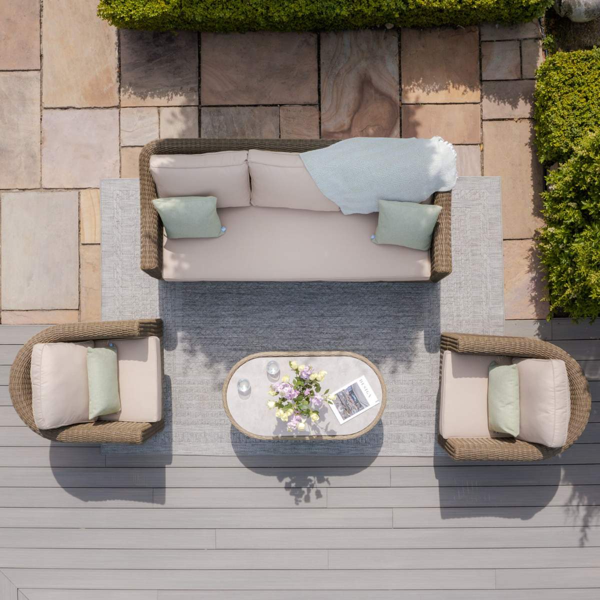Maze Winchester 3 Seat Rattan Sofa Set - Ceramic Glass