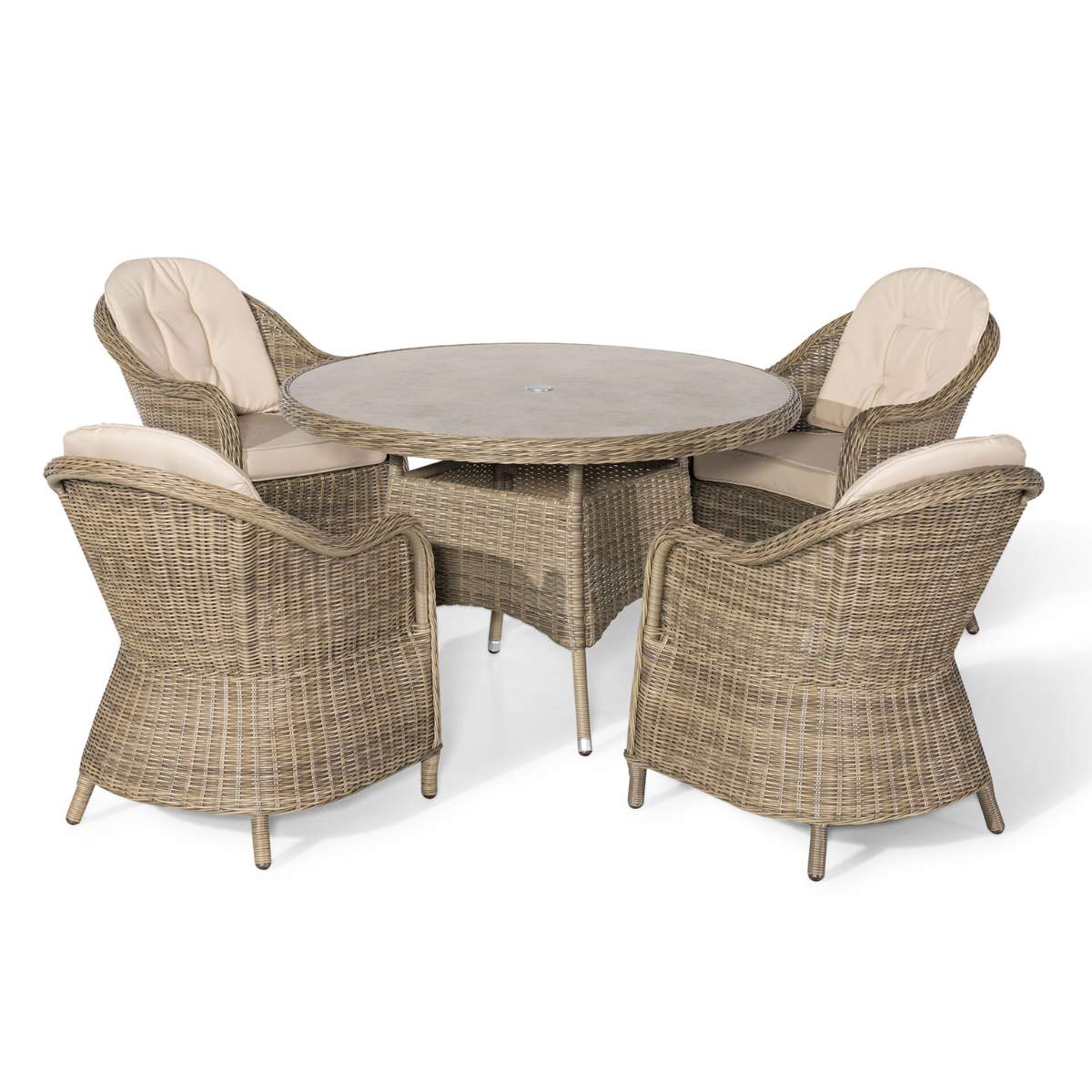 Maze Winchester Heritage 4 Seat Round Rattan Dining Set - Ceramic Glass