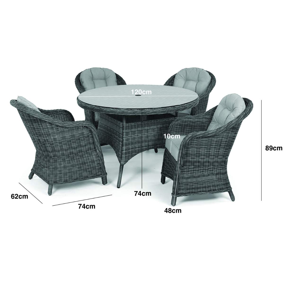 Maze Winchester Heritage 4 Seat Round Rattan Dining Set - Ceramic Glass