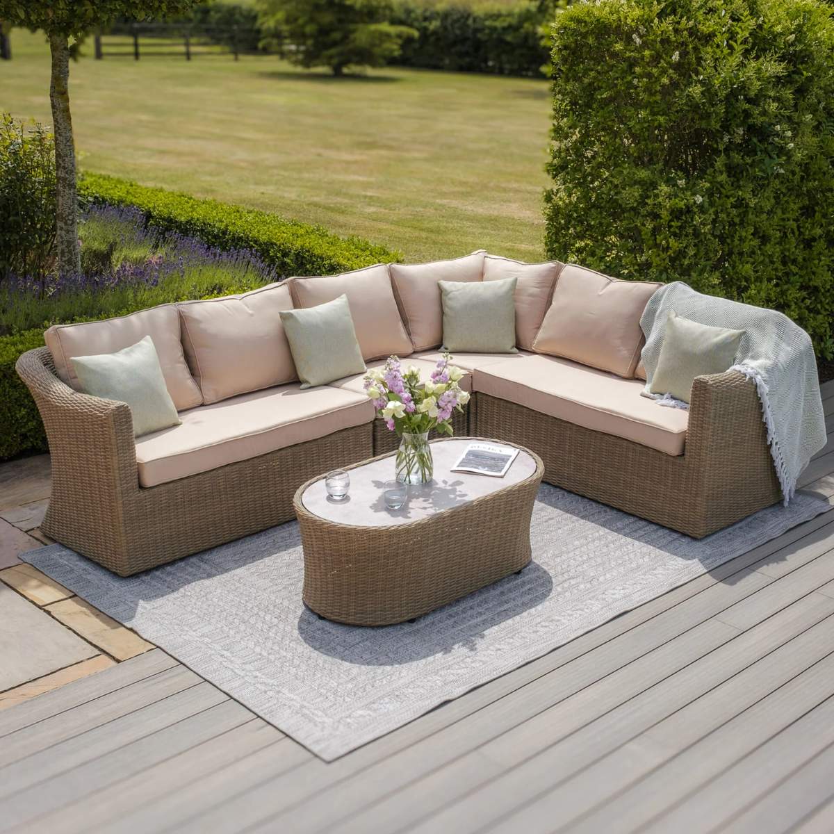 Maze Winchester Large Rattan Corner Sofa Set - Ceramic Glass