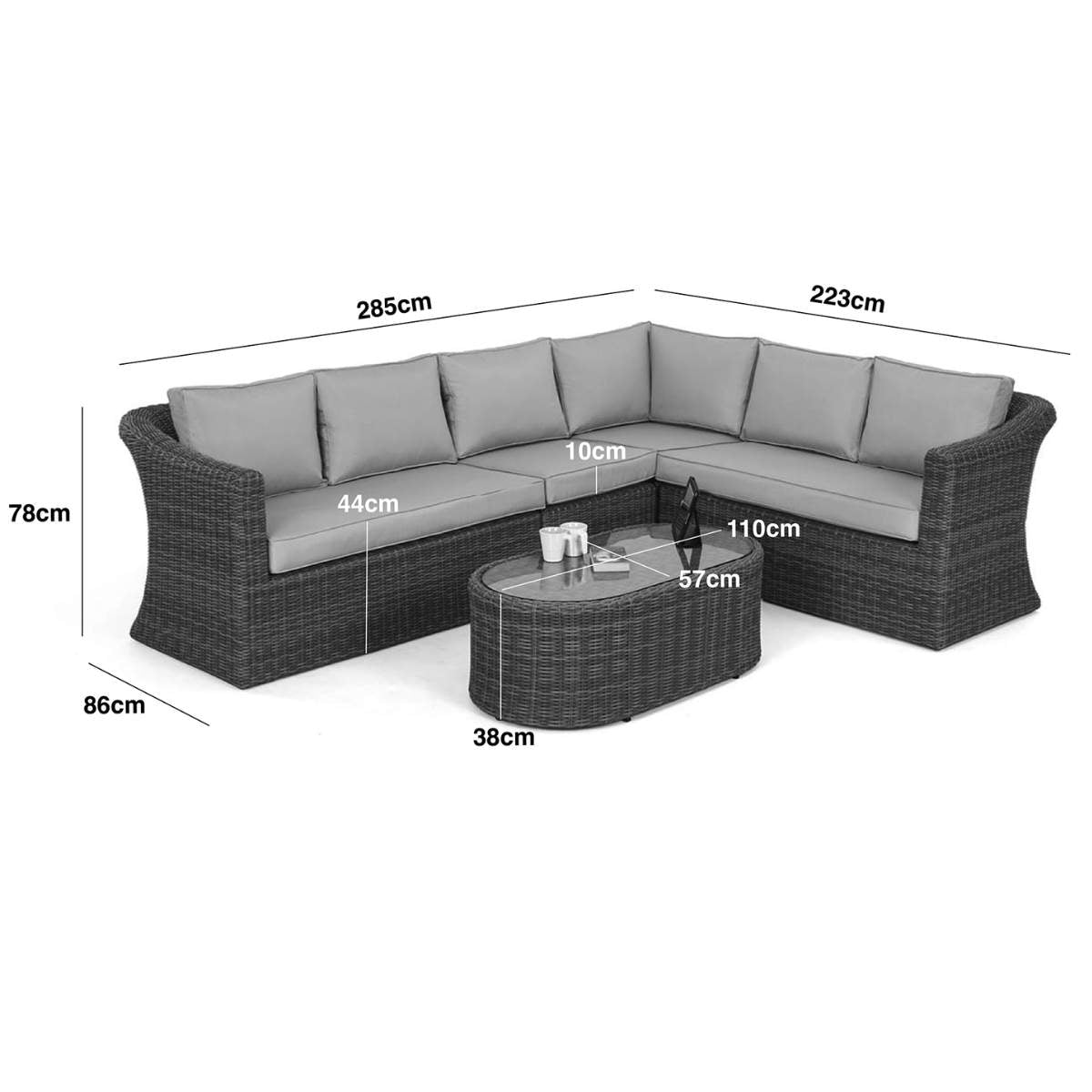 Maze Winchester Large Rattan Corner Sofa Set - Ceramic Glass