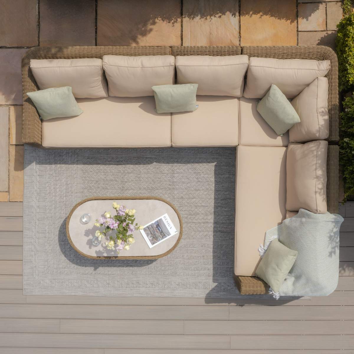 Maze Winchester Large Rattan Corner Sofa Set - Ceramic Glass
