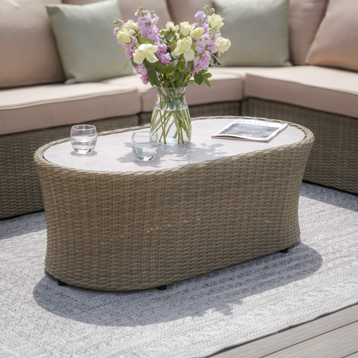Maze Winchester Oval Rattan Coffee Table - Ceramic Glass (Table Only)