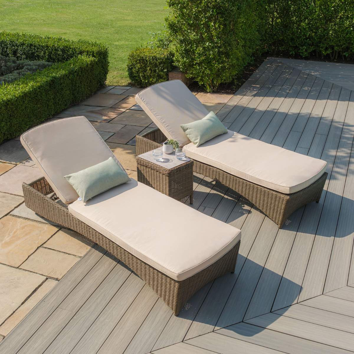 Maze Winchester Rattan Sunlounger Set - Ceramic Glass