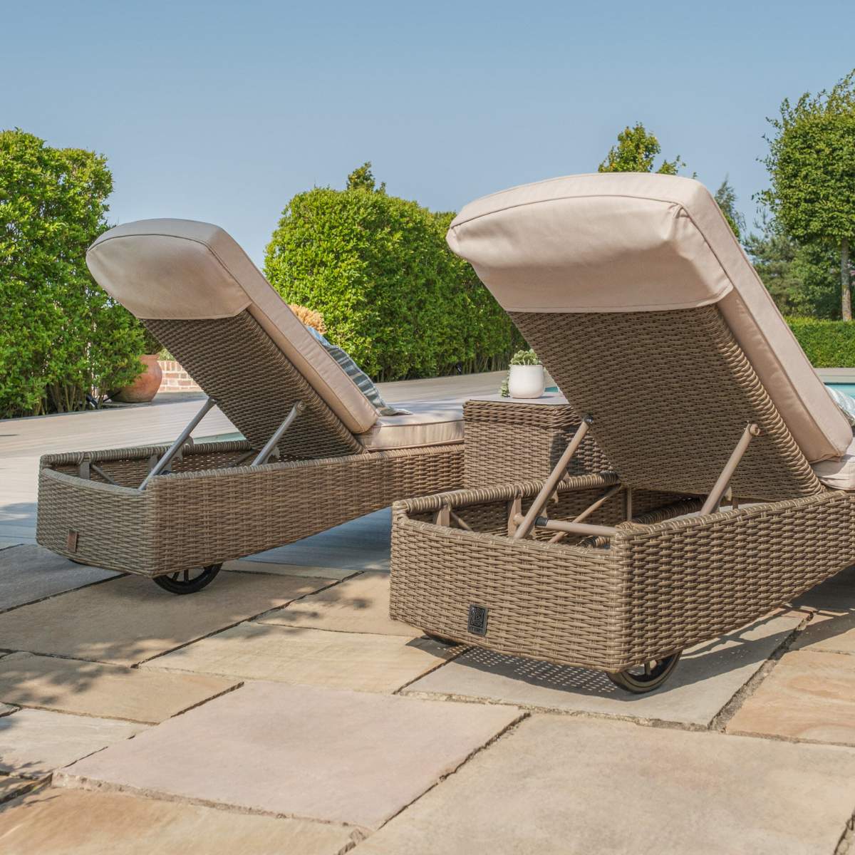 Maze Winchester Rattan Sunlounger Set - Ceramic Glass