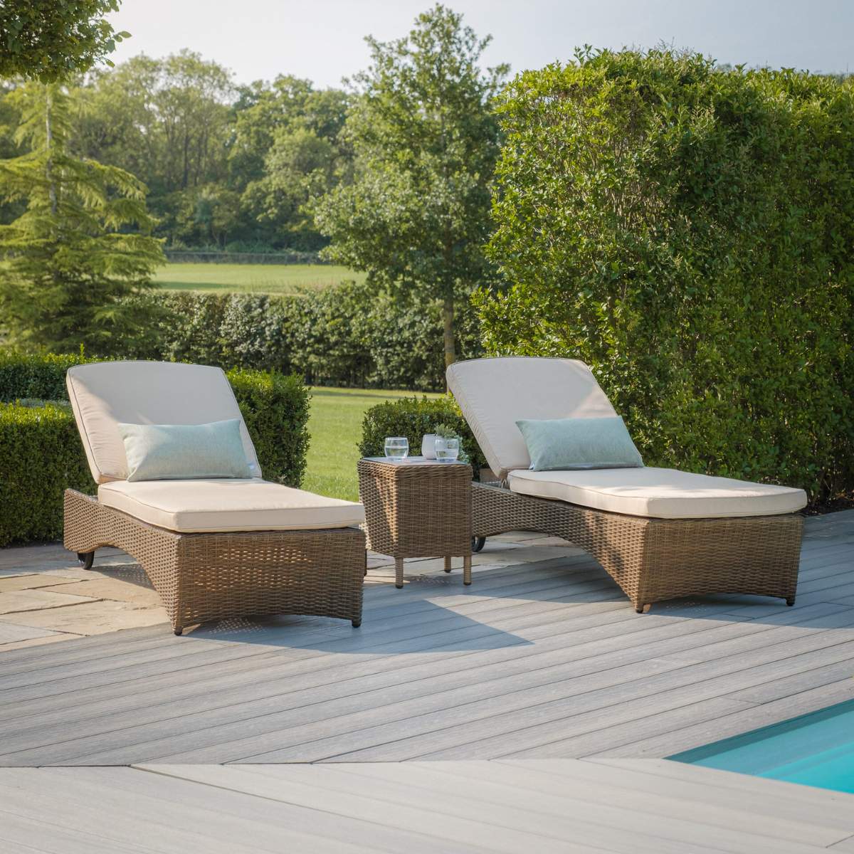 Maze Winchester Rattan Sunlounger Set - Ceramic Glass