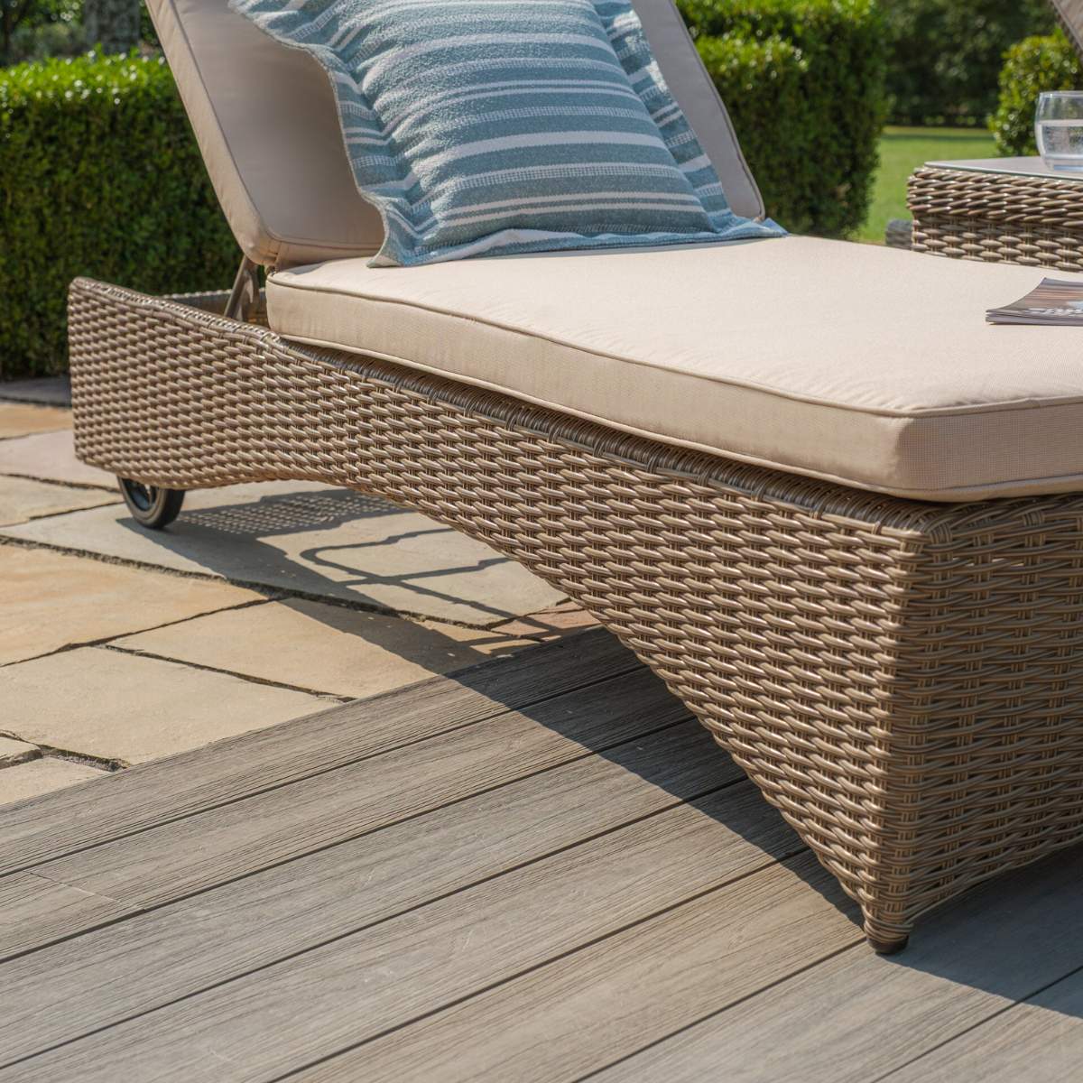 Maze Winchester Rattan Sunlounger Set - Ceramic Glass