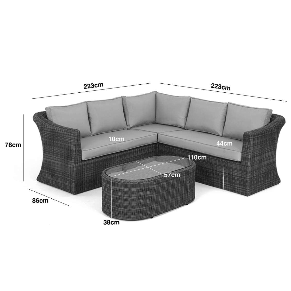 Maze Winchester Small Rattan Corner Sofa Set - Ceramic Glass