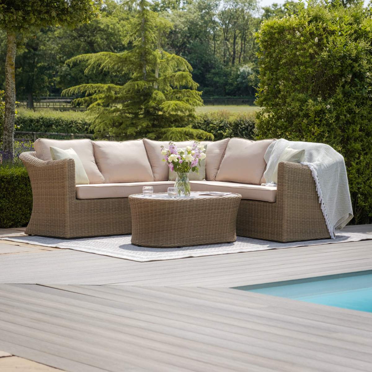 Maze Winchester Small Rattan Corner Sofa Set - Ceramic Glass