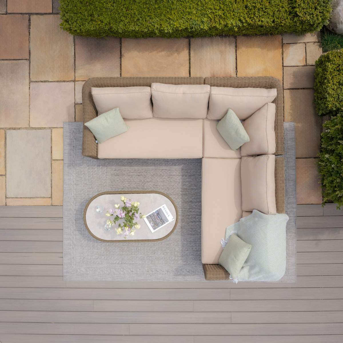 Maze Winchester Small Rattan Corner Sofa Set - Ceramic Glass