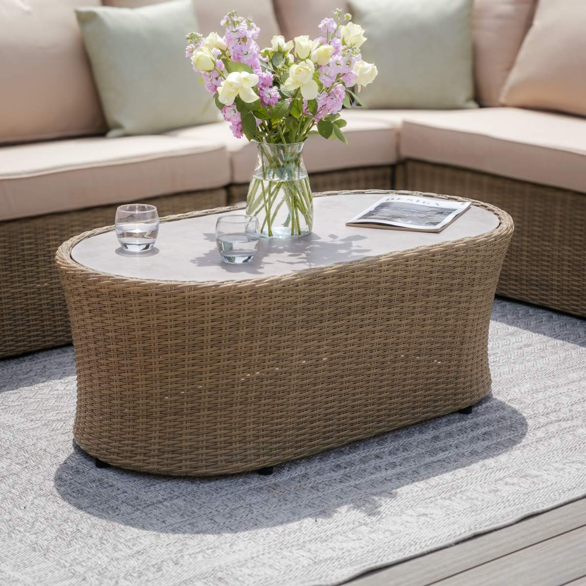 Maze Winchester Small Rattan Corner Sofa Set - Ceramic Glass