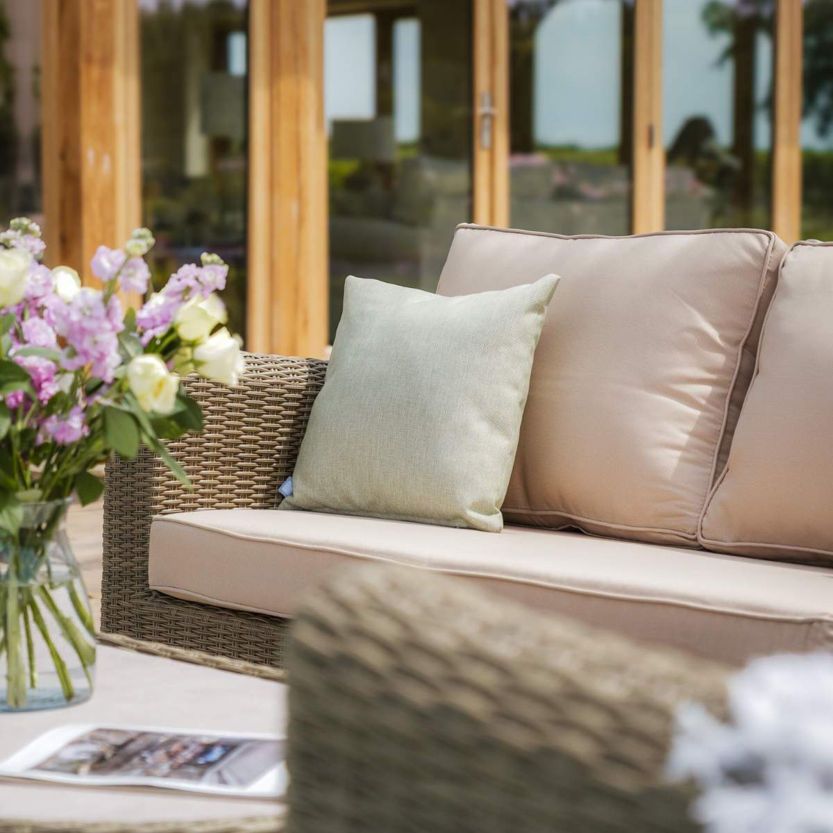Maze Winchester Small Rattan Corner Sofa Set - Ceramic Glass