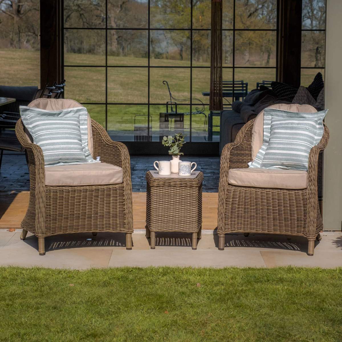 Maze Winchester 3 Piece Rattan Bistro Set - Ceramic Glass