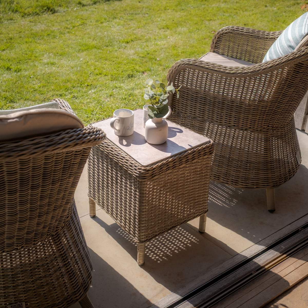 Maze Winchester 3 Piece Rattan Bistro Set - Ceramic Glass
