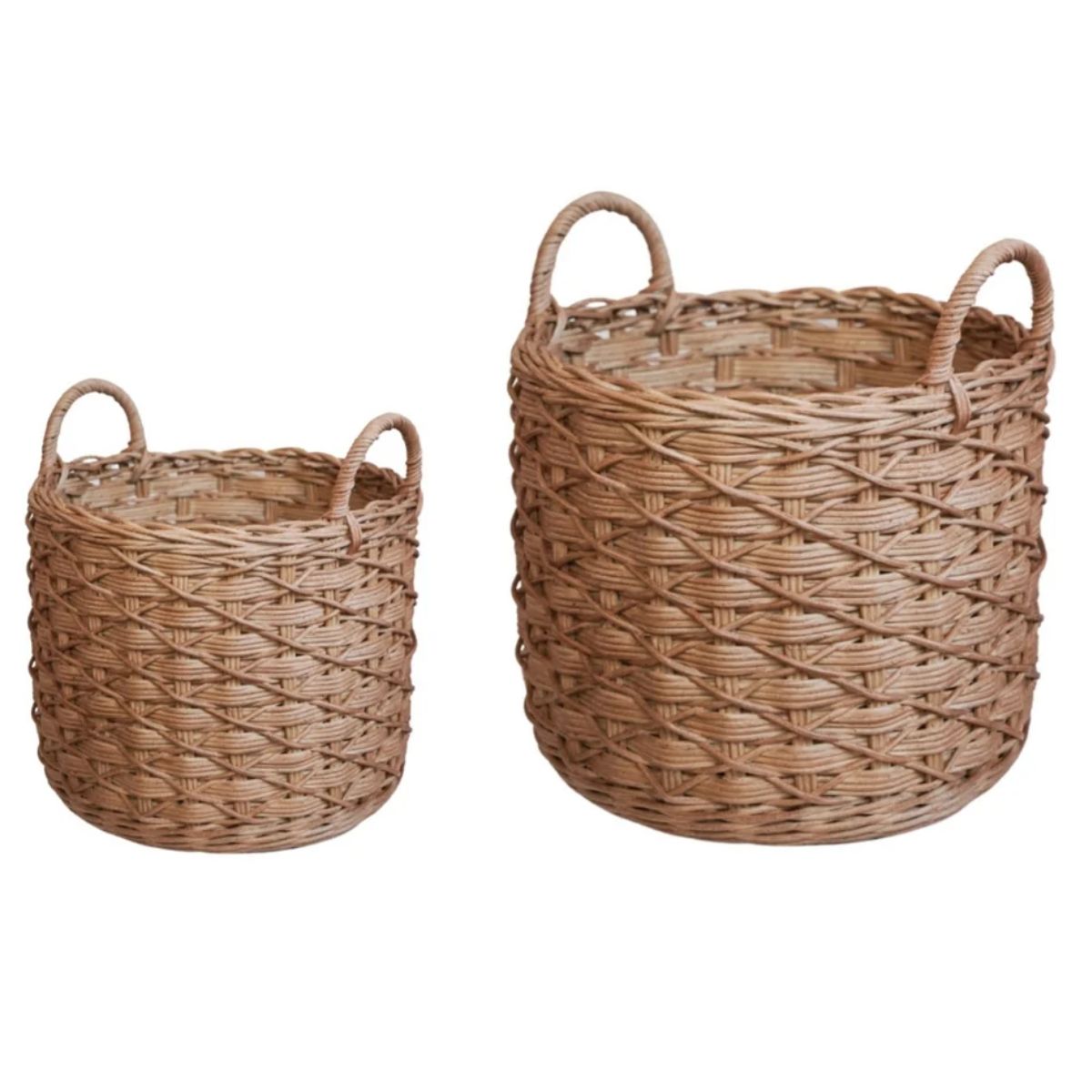 Ivyline Woven Round Rattan Log Basket with Handles H50cm D50cm