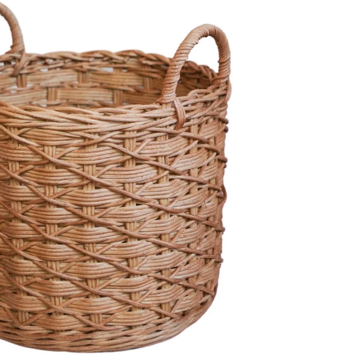 Ivyline Woven Round Rattan Log Basket with Handles H50cm D50cm