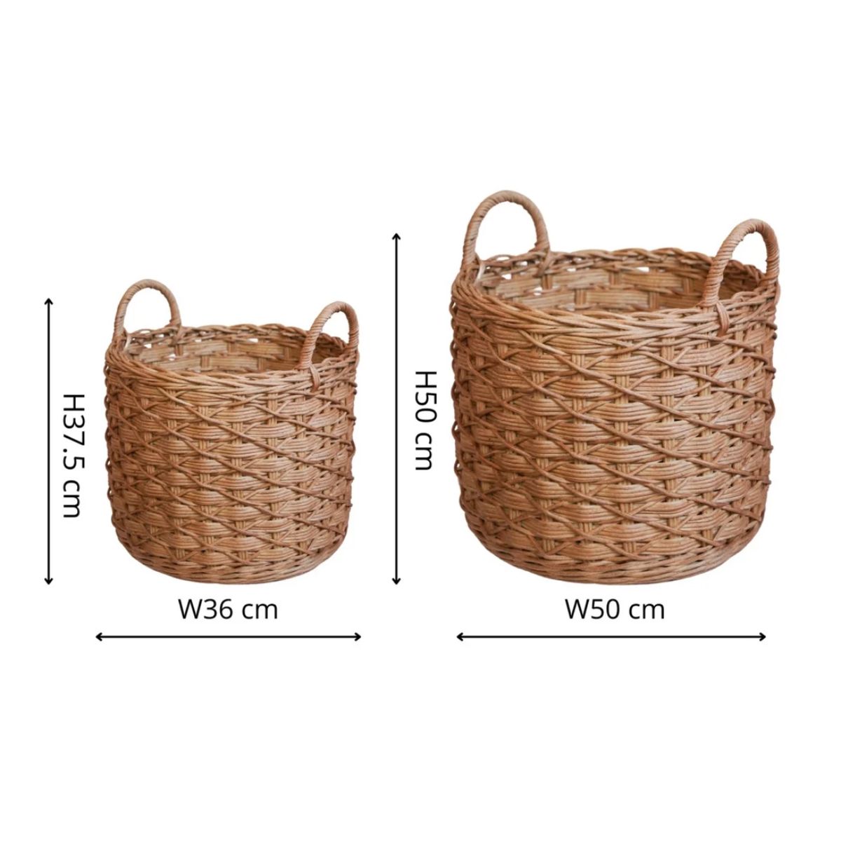 Ivyline Woven Round Rattan Log Basket with Handles H37.5cm D36cm