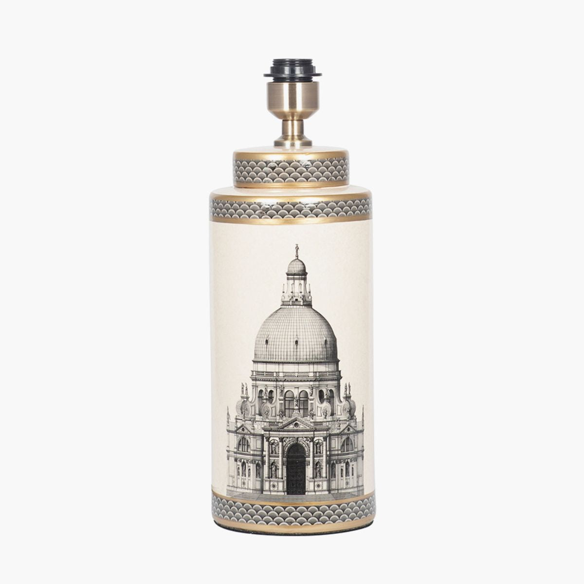 Pacific Lifestyle Wren Black and Cream Building Print Tall Ceramic Table Lamp Base