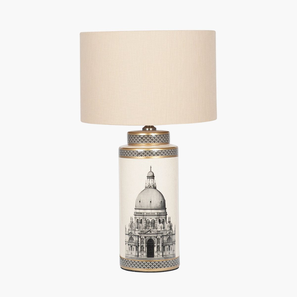 Pacific Lifestyle Wren Black and Cream Building Print Tall Ceramic Table Lamp Base