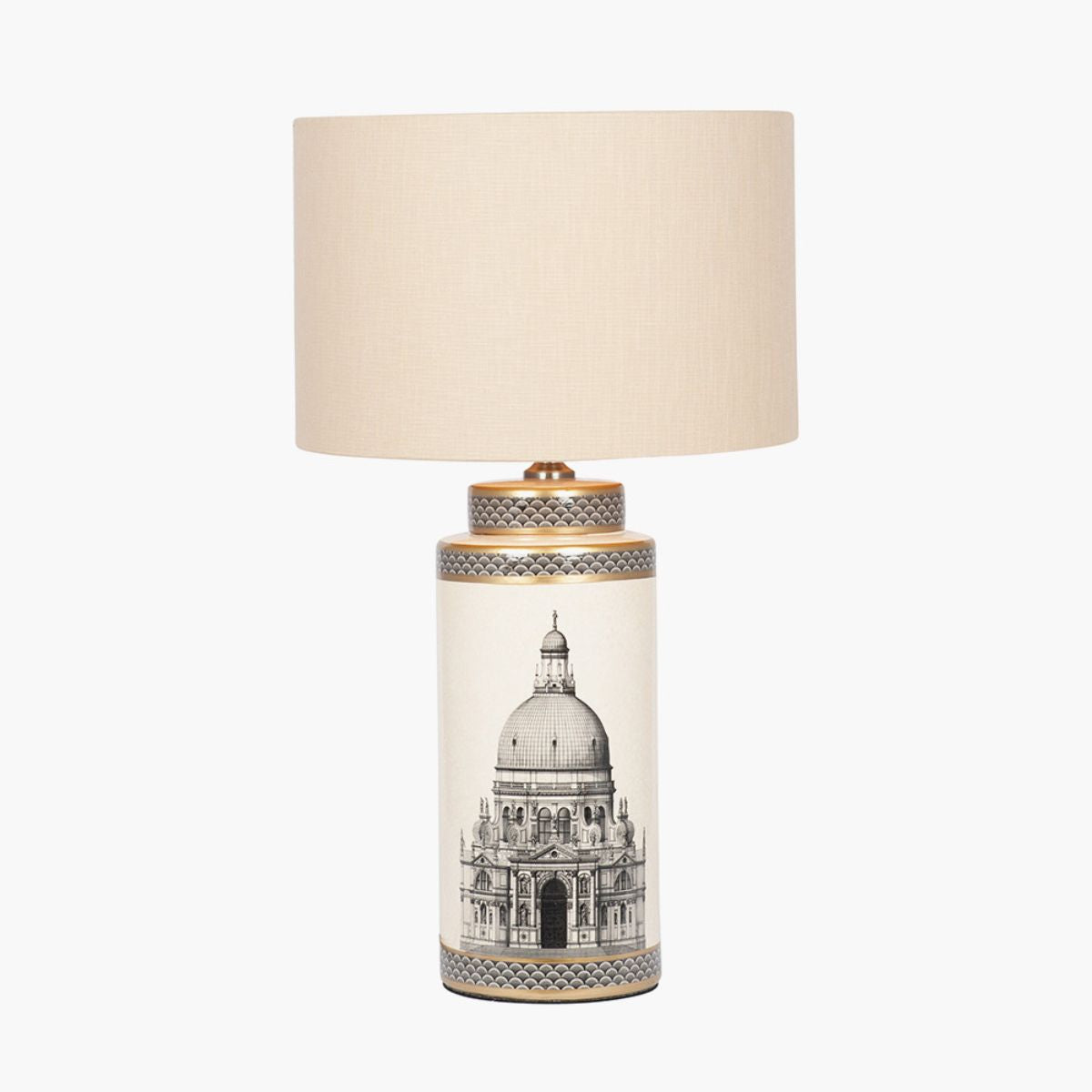 Pacific Lifestyle Wren Black and Cream Building Print Tall Ceramic Table Lamp Base