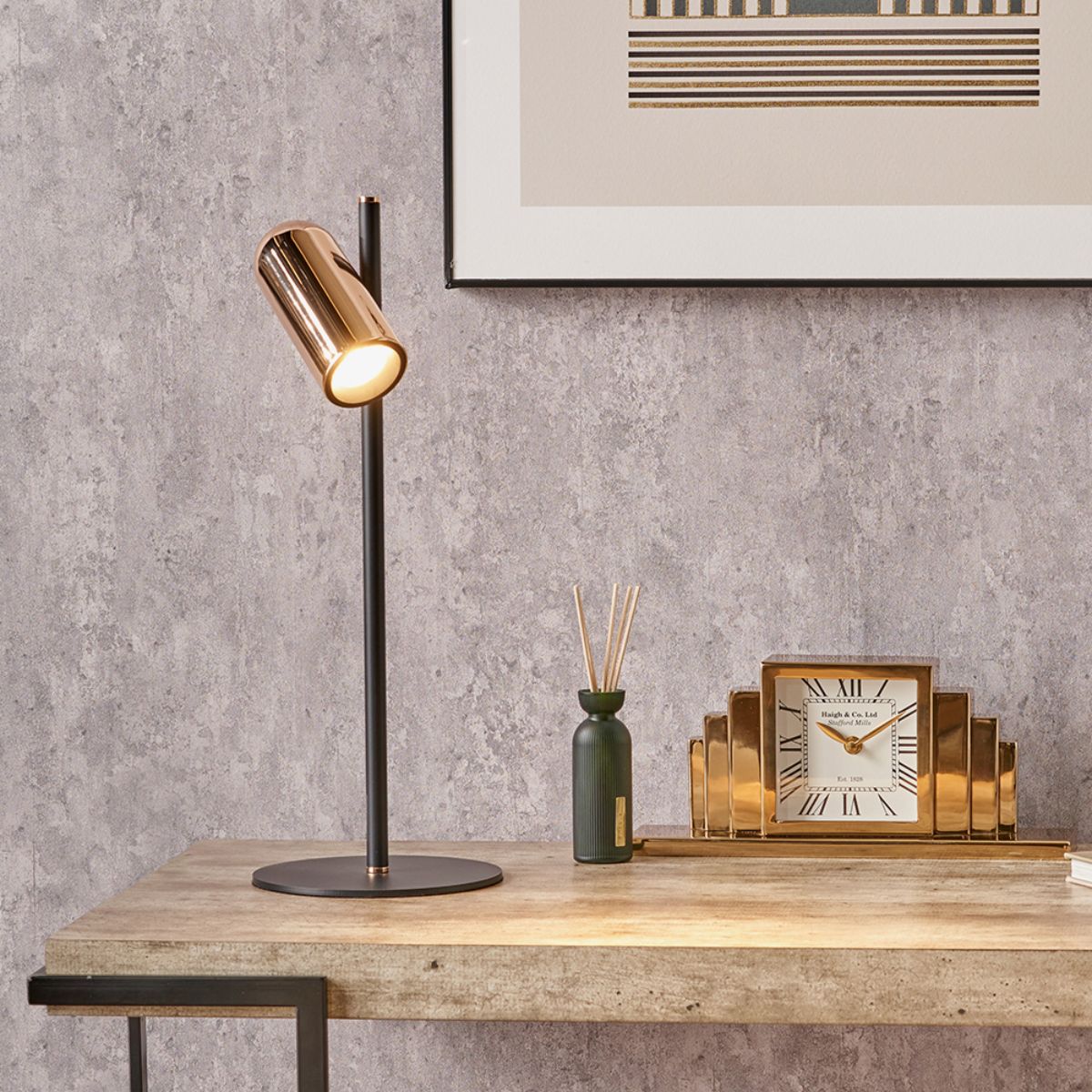 Pacific Lifestyle Xena Black and Rose Gold Metal LED Table Lamp