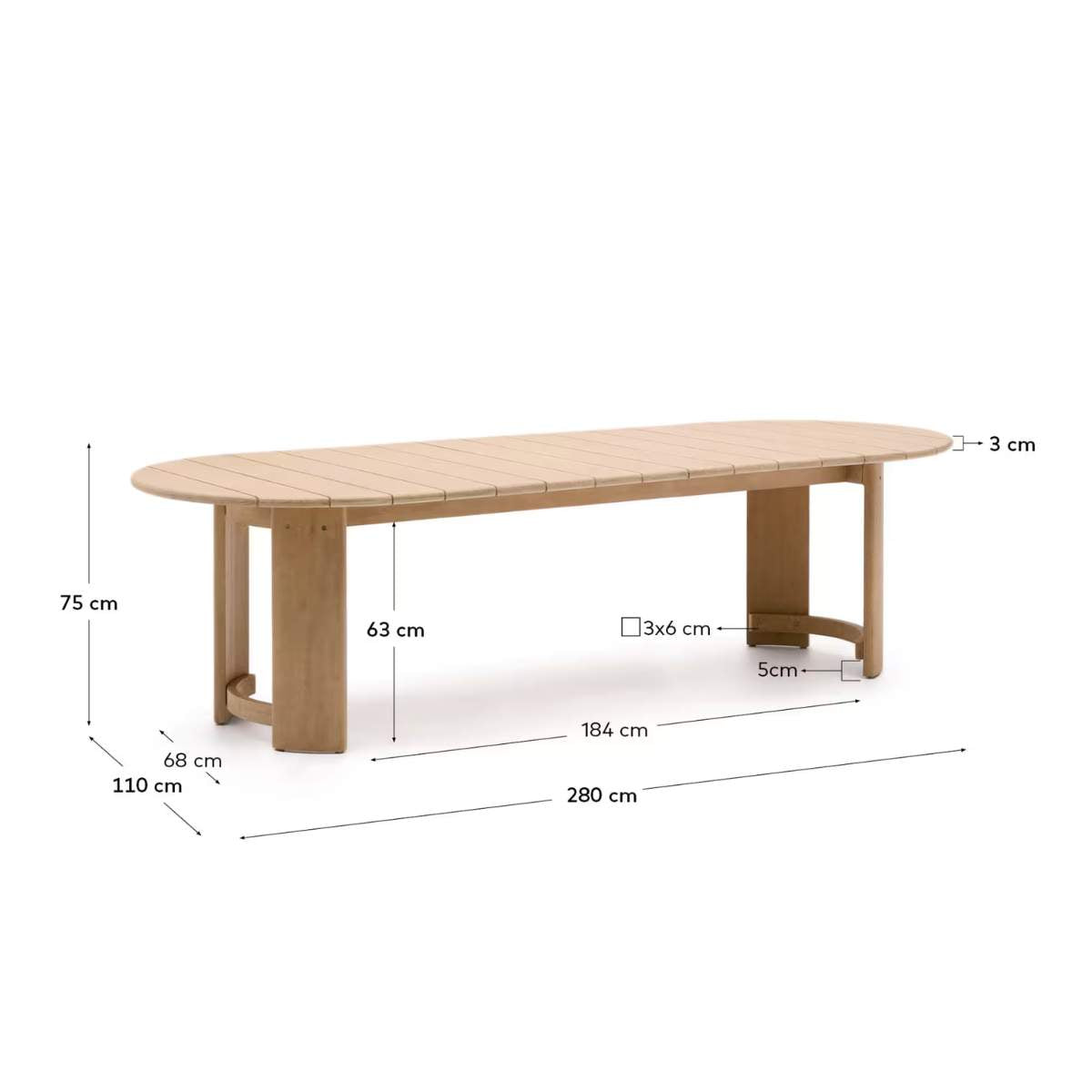 Kave Home Xoriguer table made of solid eucalyptus wood, 280 x 110 cm, FSC 100%