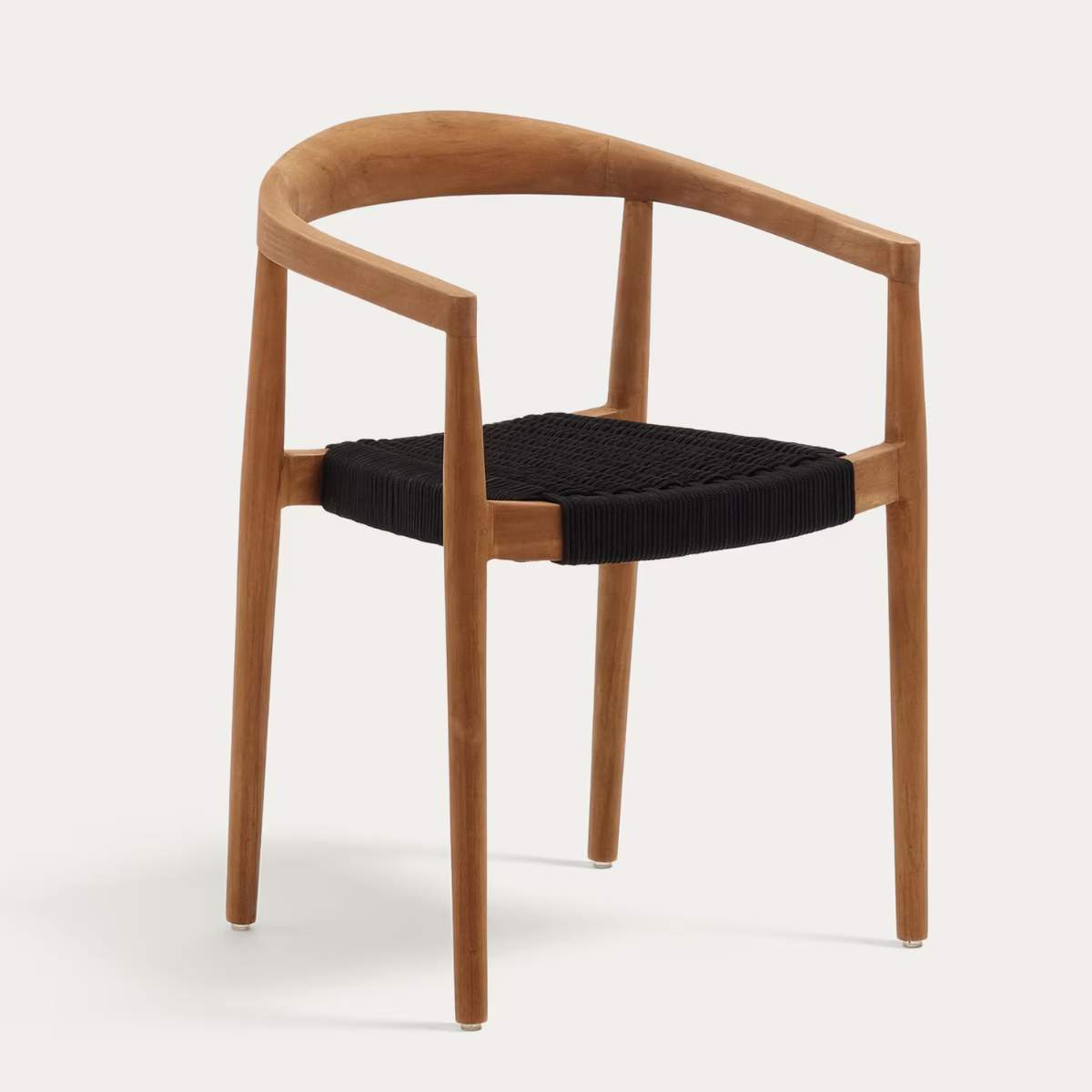 Kave Home Ydalia stackable outdoor chair in solid teak wood with natural finish and black rope