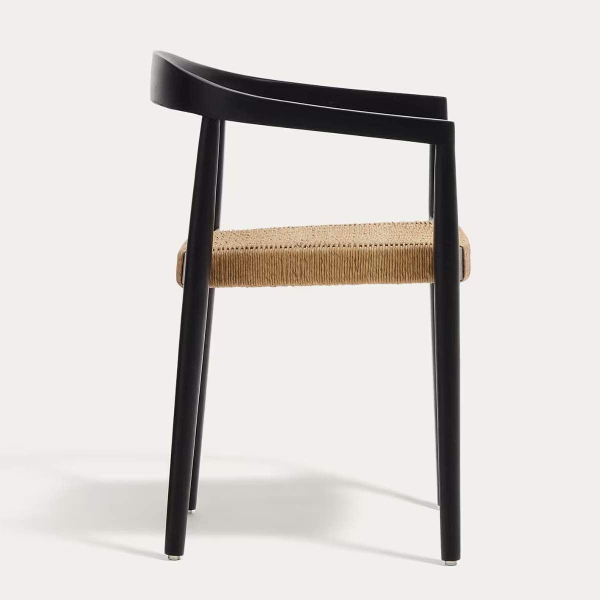 Kave Home Ydalia stackable outdoor chair in solid teak wood with natural finish and black rope