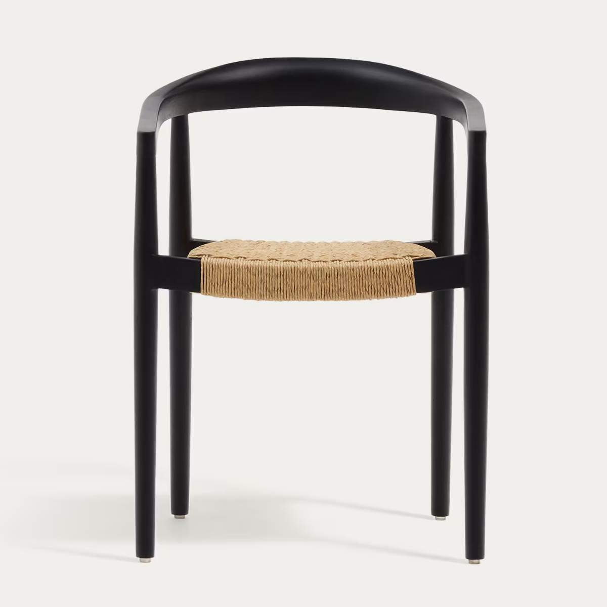 Kave Home Ydalia stackable outdoor chair in solid teak wood with natural finish and black rope
