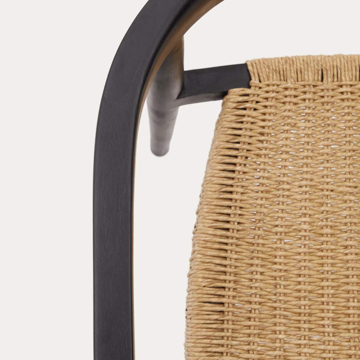 Kave Home Ydalia stackable outdoor chair in solid teak wood with natural finish and black rope