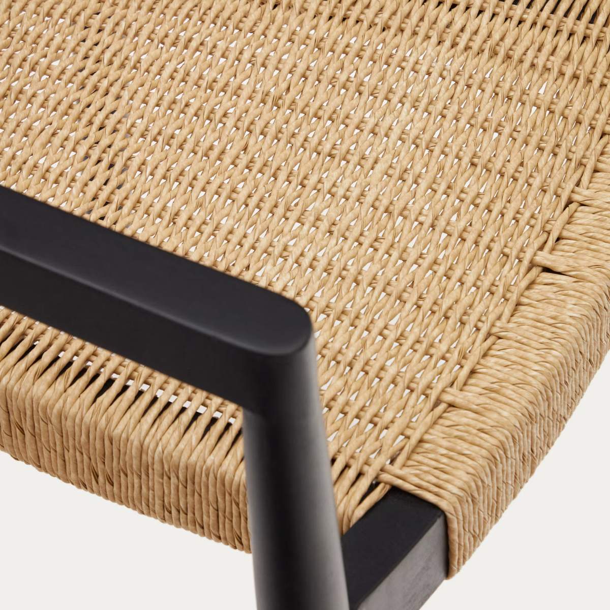 Kave Home Ydalia stackable outdoor chair in solid teak wood with natural finish and black rope