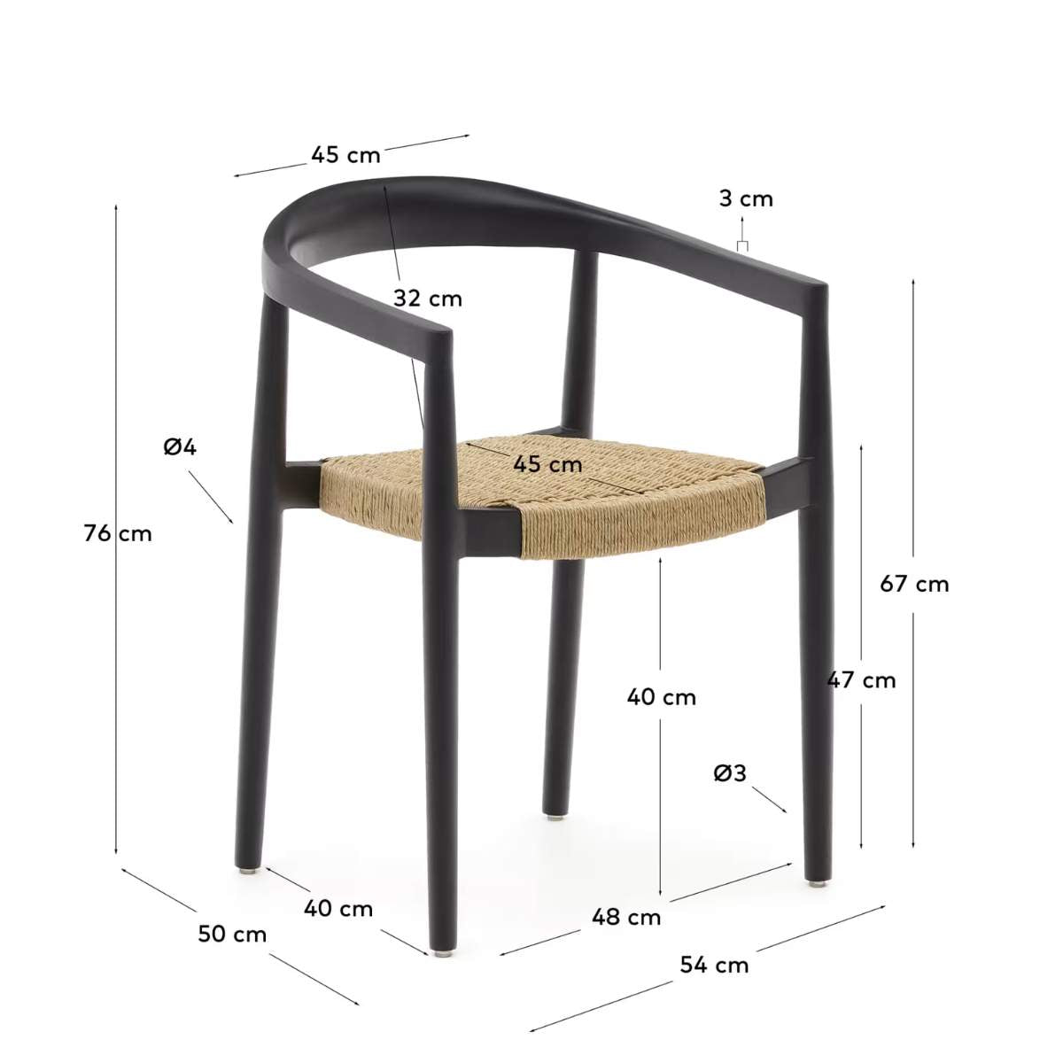 Kave Home Ydalia stackable outdoor chair in solid teak wood with natural finish and black rope