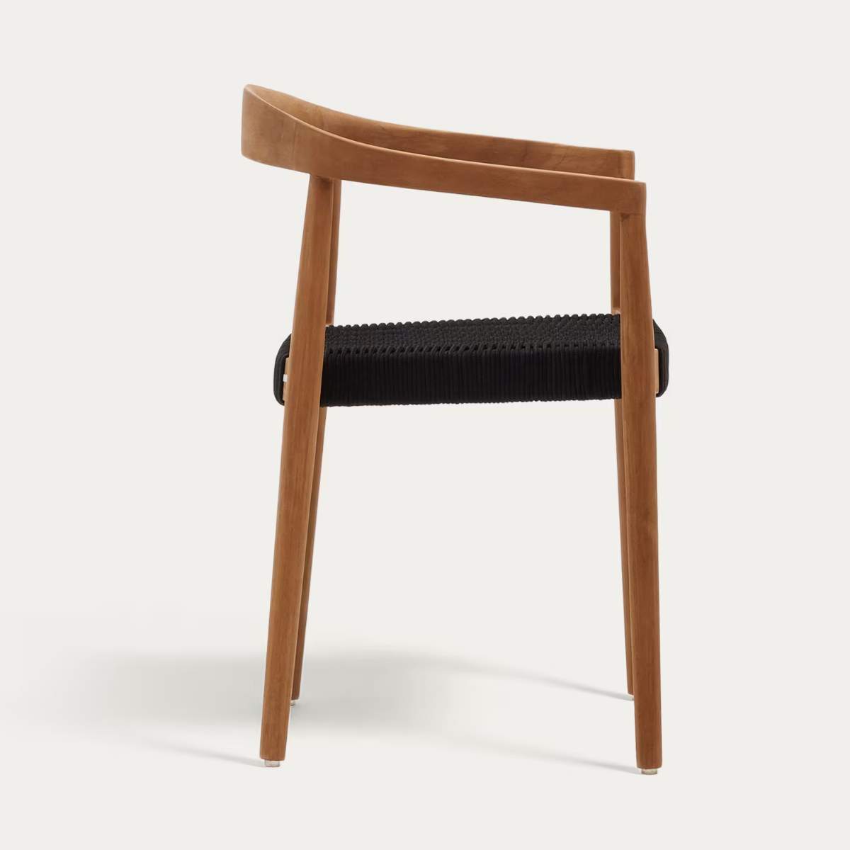 Kave Home Ydalia stackable outdoor chair in solid teak wood with natural finish and black rope