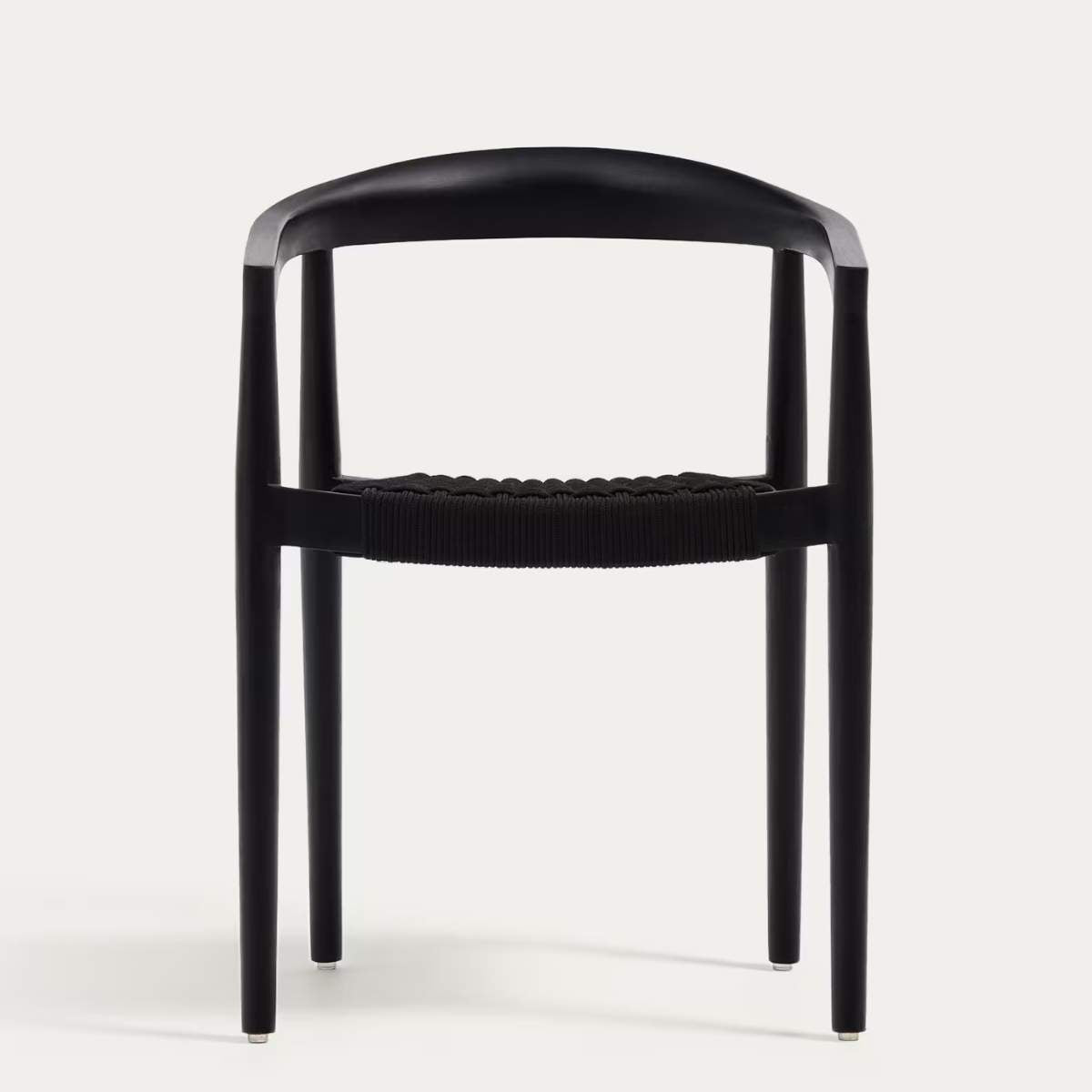 Kave Home Ydalia stackable outdoor chair in solid teak wood with natural finish and black rope