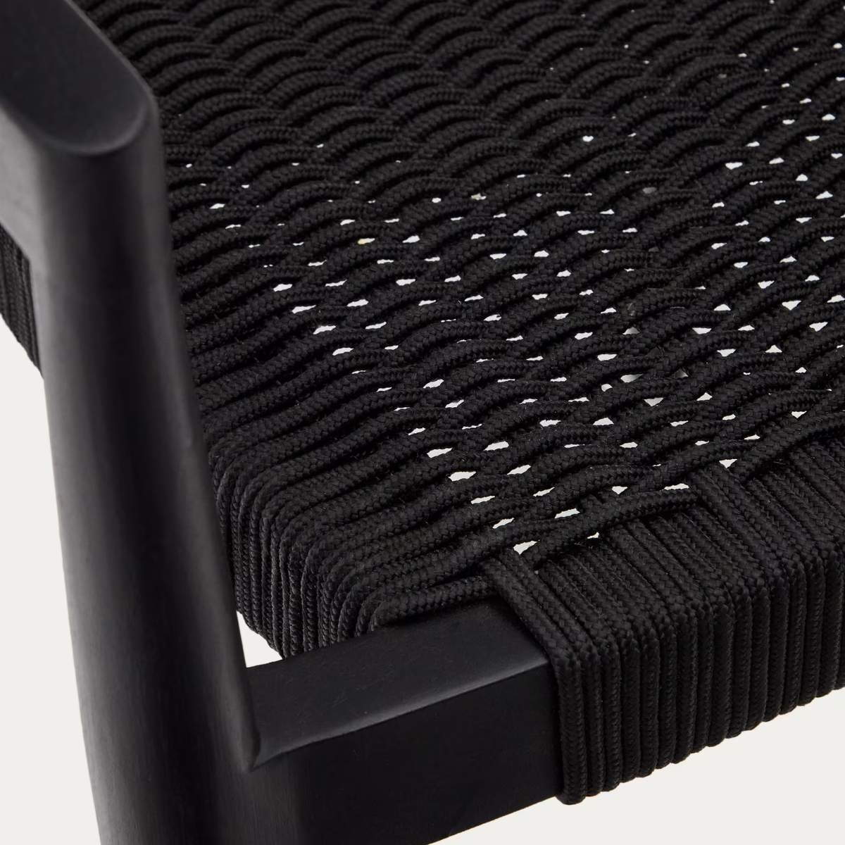 Kave Home Ydalia stackable outdoor chair in solid teak wood with natural finish and black rope