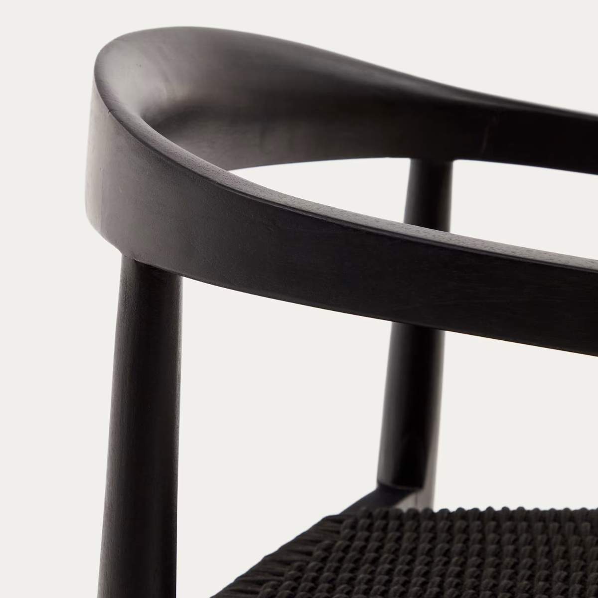 Kave Home Ydalia stackable outdoor chair in solid teak wood with natural finish and black rope
