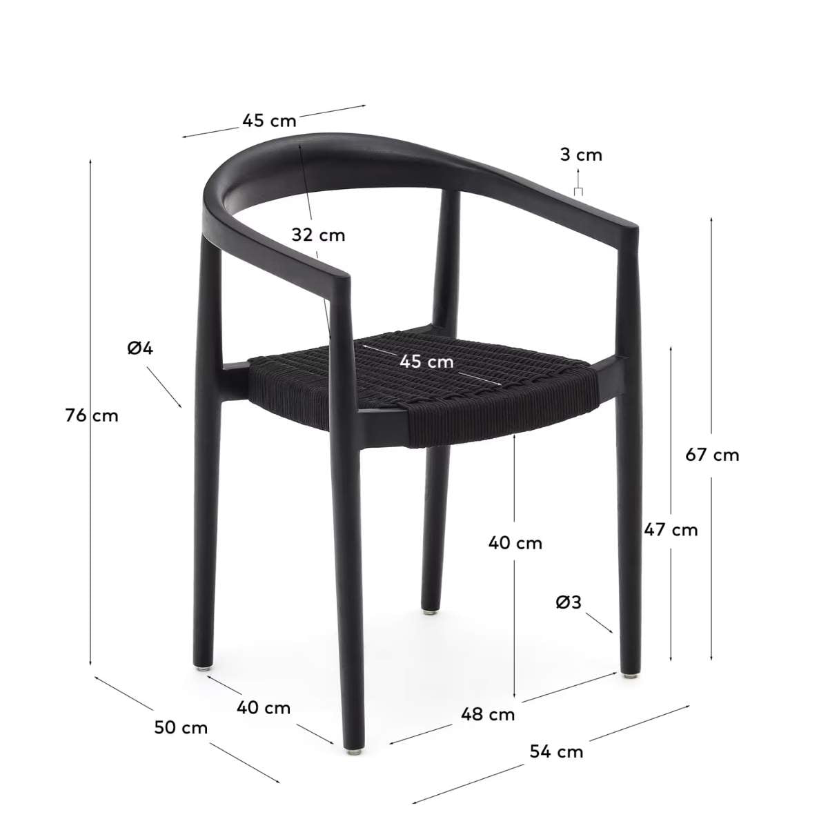 Kave Home Ydalia stackable outdoor chair in solid teak wood with natural finish and black rope