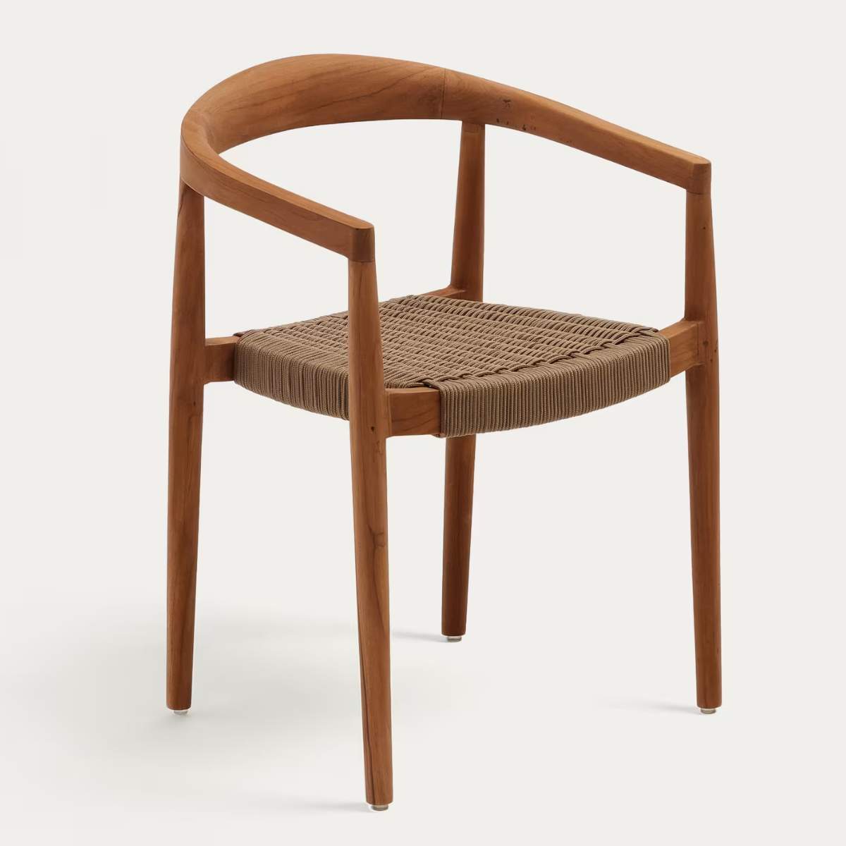 Kave Home Ydalia stackable outdoor chair in solid teak wood with natural finish and black rope