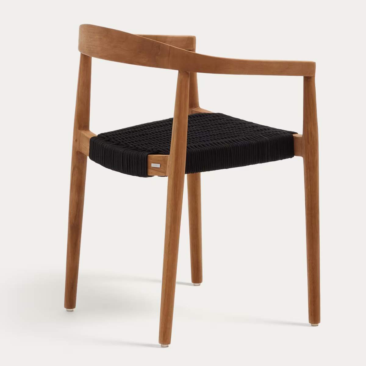 Kave Home Ydalia stackable outdoor chair in solid teak wood with natural finish and black rope