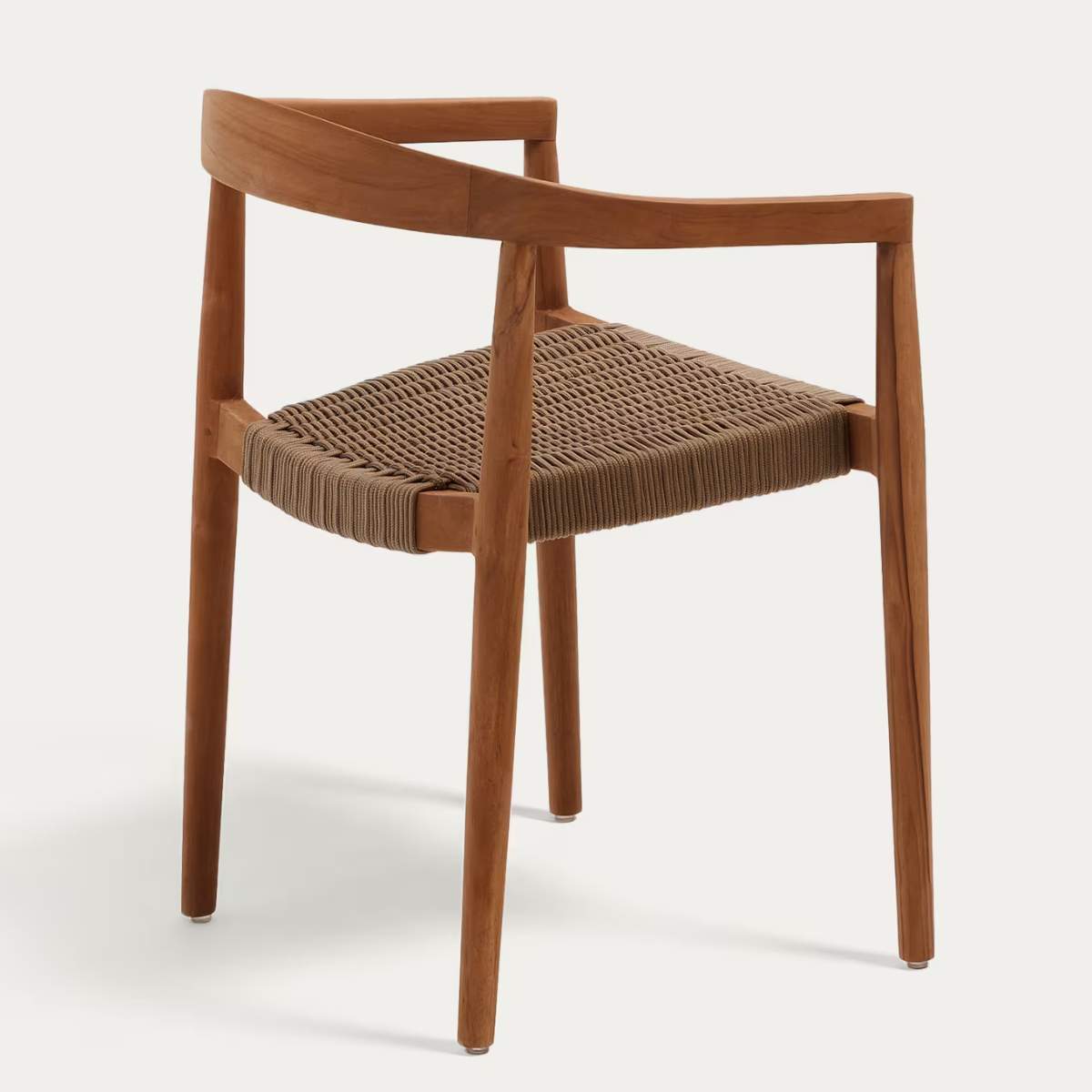 Kave Home Ydalia stackable outdoor chair in solid teak wood with natural finish and black rope