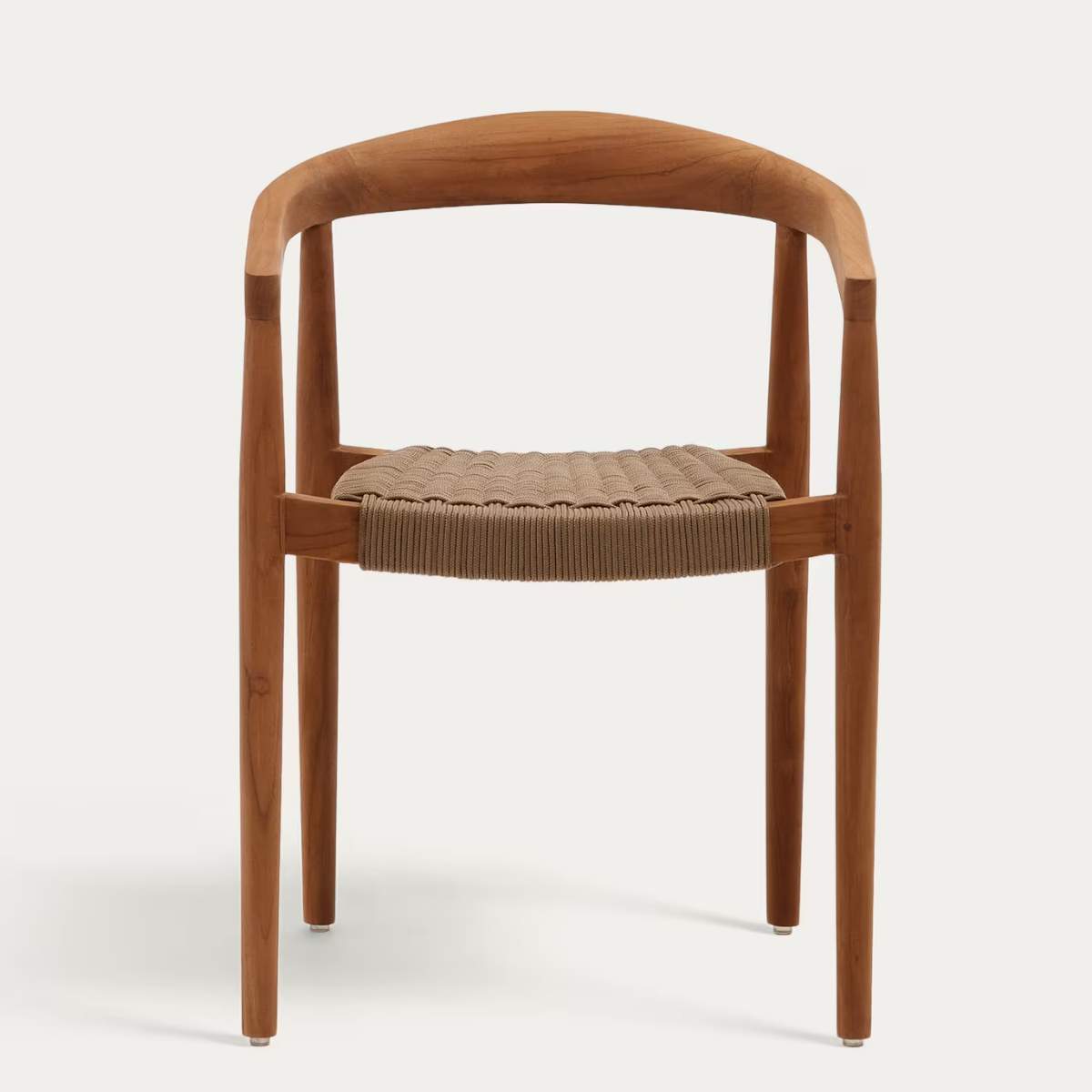 Kave Home Ydalia stackable outdoor chair in solid teak wood with natural finish and black rope