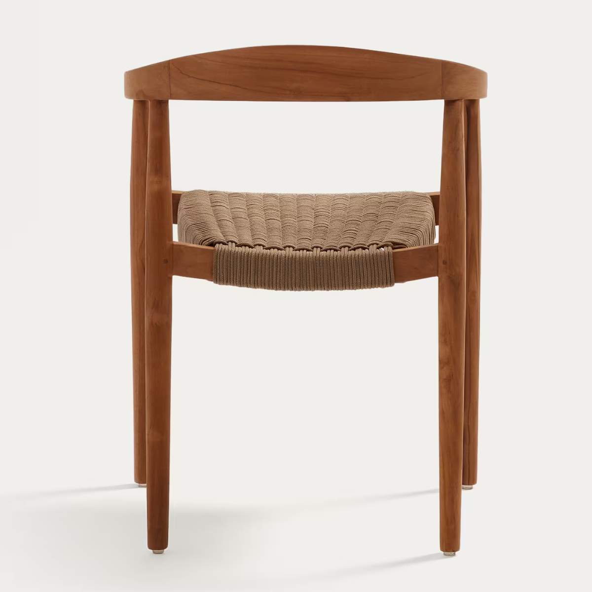Kave Home Ydalia stackable outdoor chair in solid teak wood with natural finish and black rope