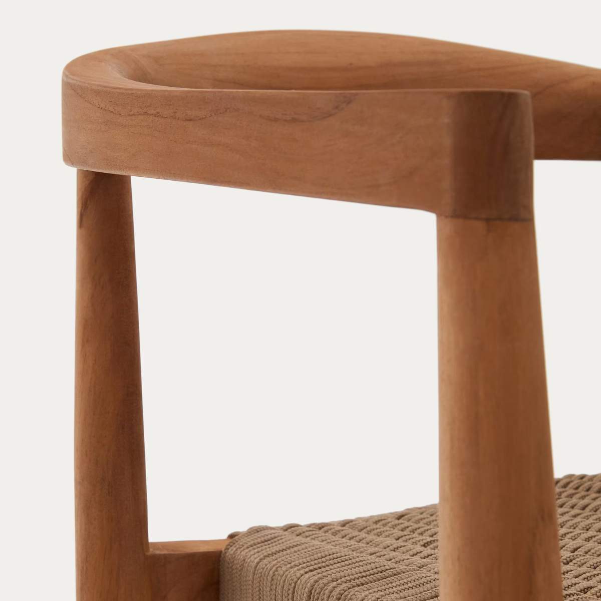 Kave Home Ydalia stackable outdoor chair in solid teak wood with natural finish and black rope