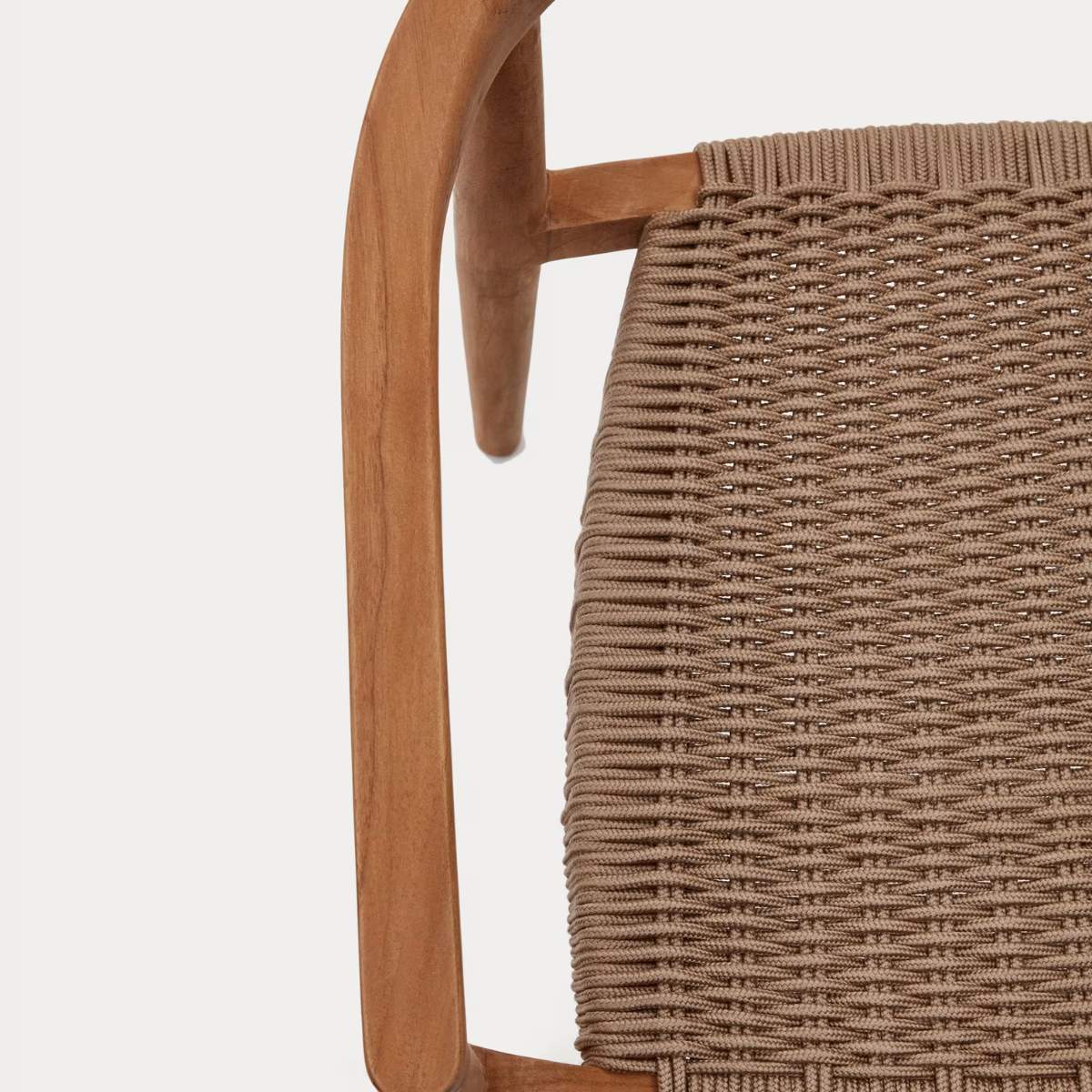 Kave Home Ydalia stackable outdoor chair in solid teak wood with natural finish and black rope