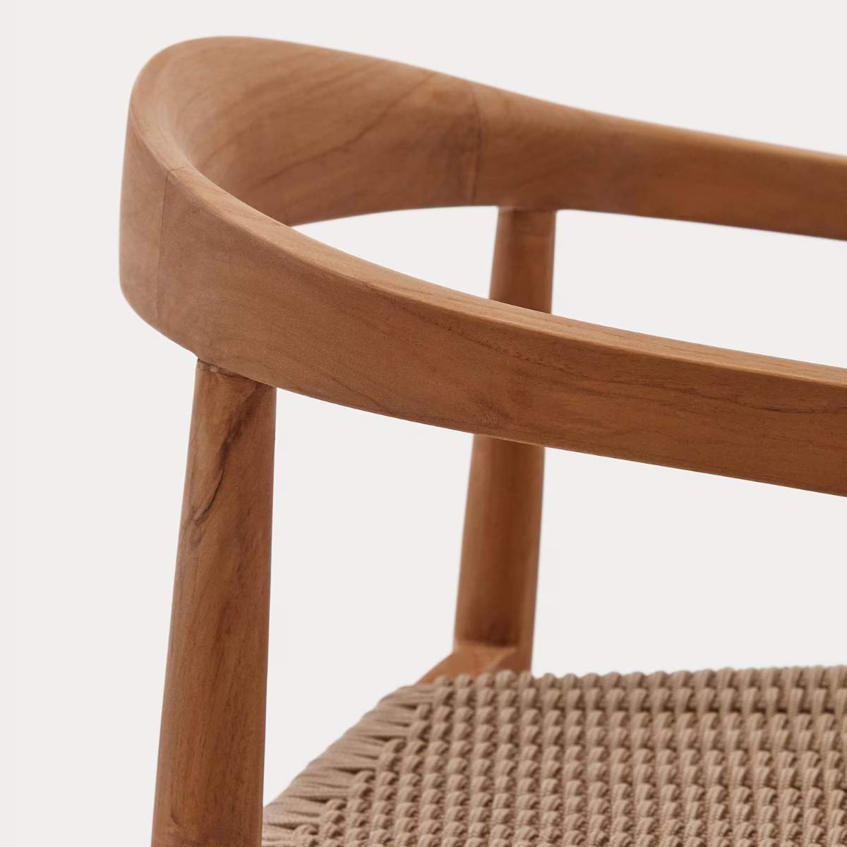 Kave Home Ydalia stackable outdoor chair in solid teak wood with natural finish and black rope