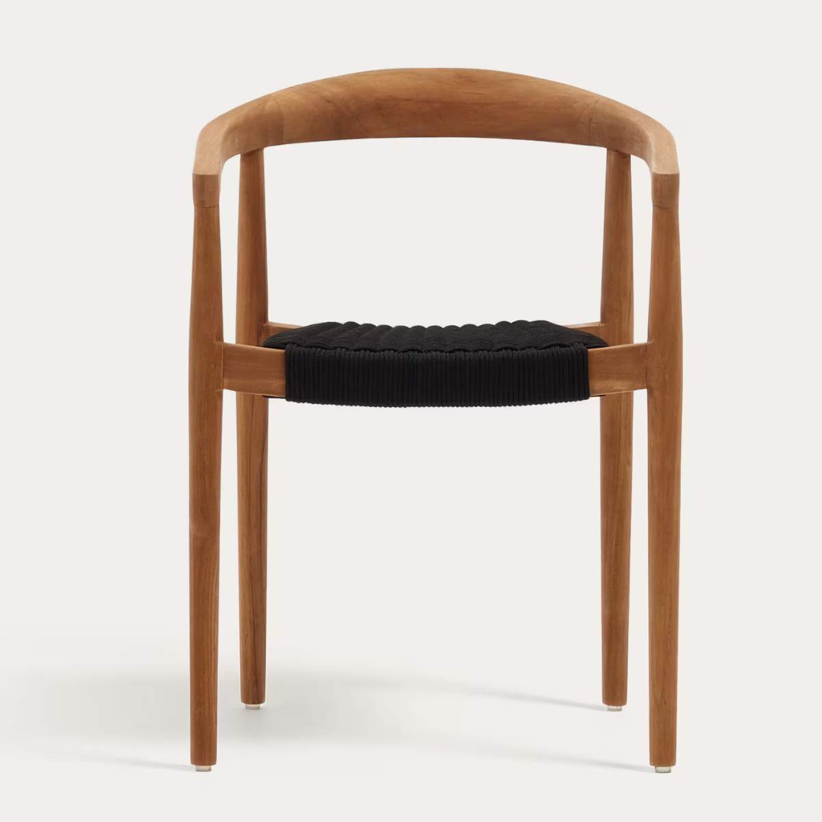 Kave Home Ydalia stackable outdoor chair in solid teak wood with natural finish and black rope