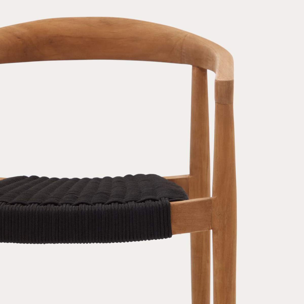 Kave Home Ydalia stackable outdoor chair in solid teak wood with natural finish and black rope