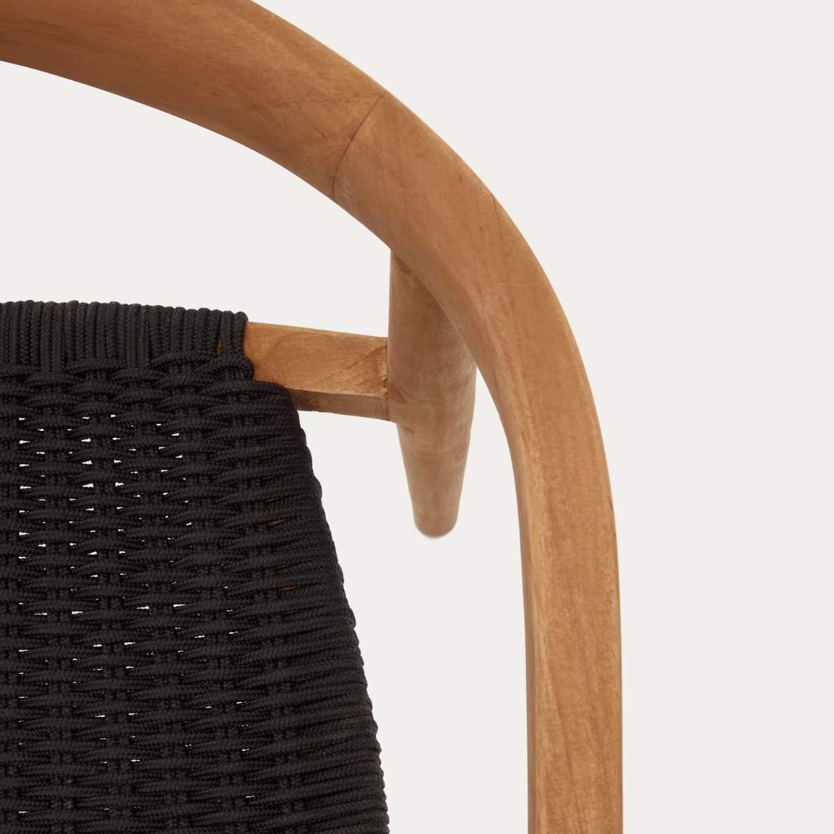 Kave Home Ydalia stackable outdoor chair in solid teak wood with natural finish and black rope