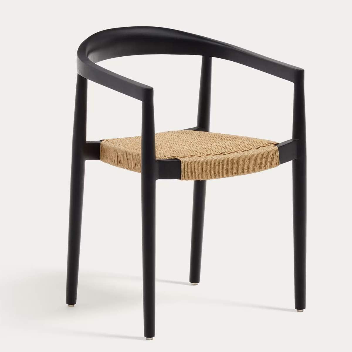 Kave Home Ydalia stackable outdoor chair in solid teak wood with natural finish and black rope